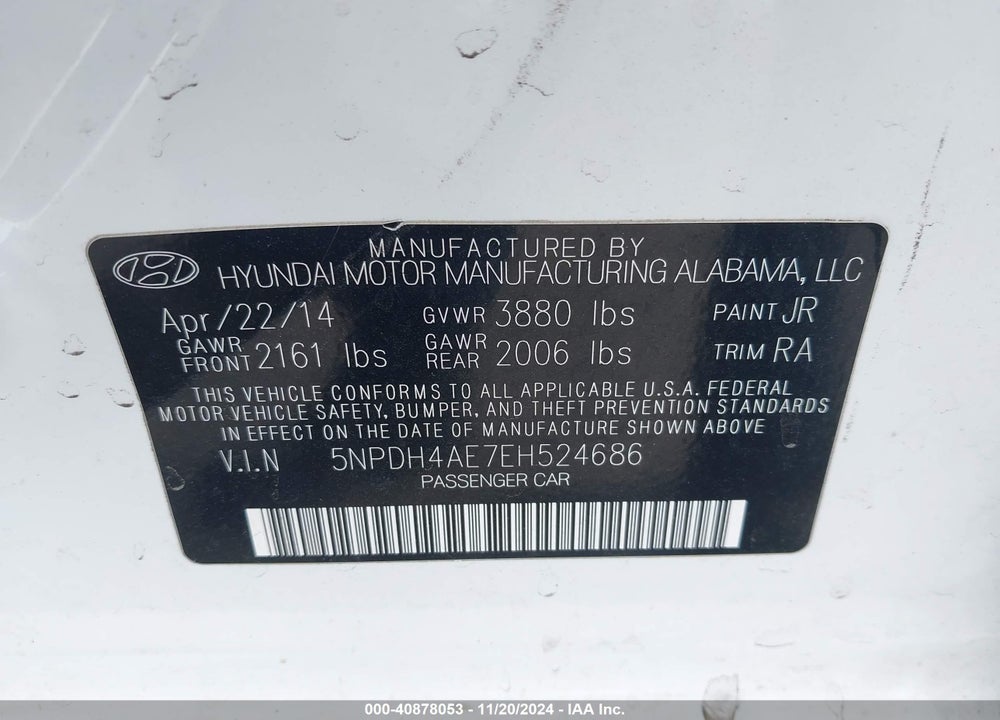 2014 HYUNDAI ELANTRA SE VIN: 5NPDH4AE7EH524686