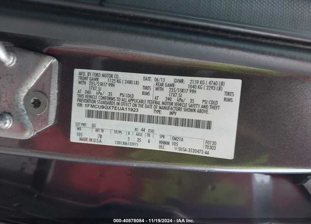 2014 FORD ESCAPE SE VIN: 1FMCU9GX7EUA11923