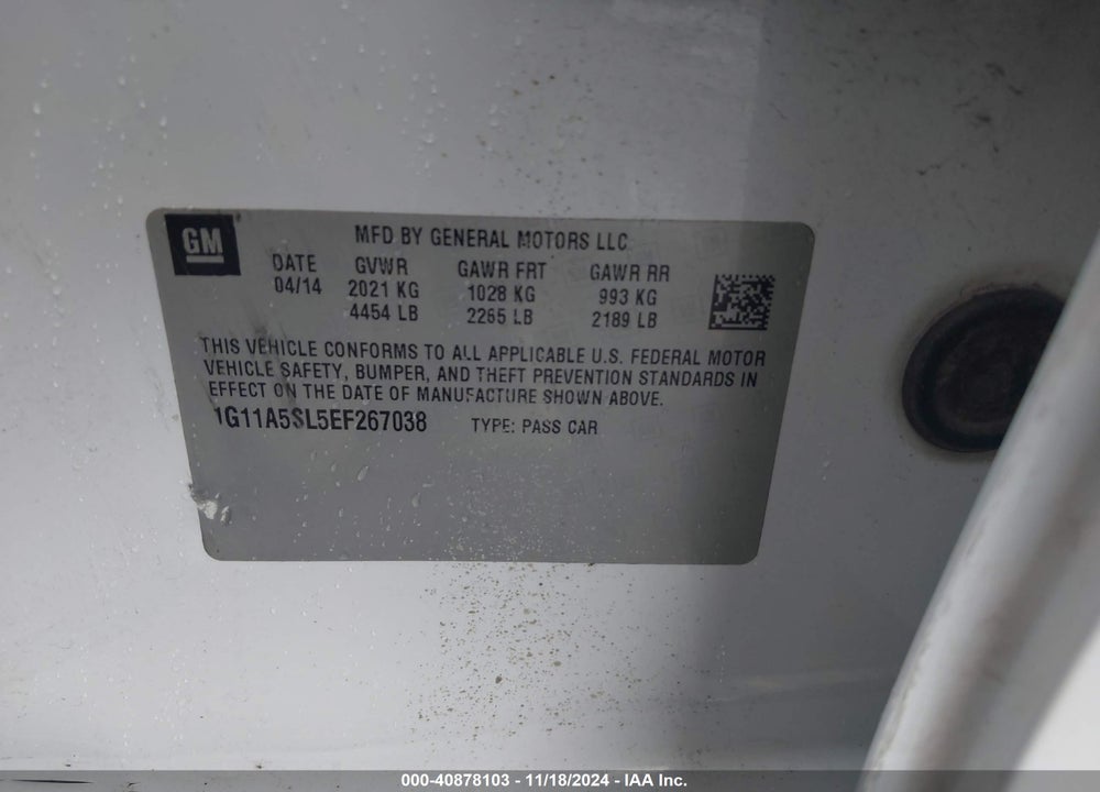 2014 CHEVROLET MALIBU 1FL VIN: 1G11A5SL5EF267038