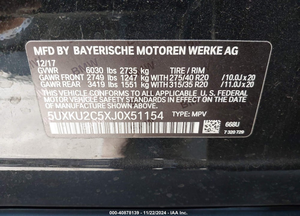 2018 BMW X6 XDRIVE35I VIN: 5UXKU2C5XJ0X51154