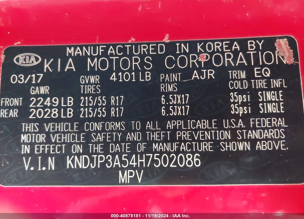 2017 KIA SOUL VIN: KNDJP3A54H7502086