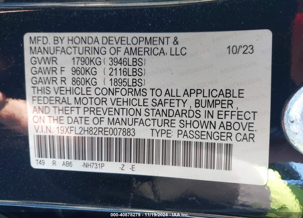 2024 HONDA CIVIC SPORT VIN: 19XFL2H82RE007883