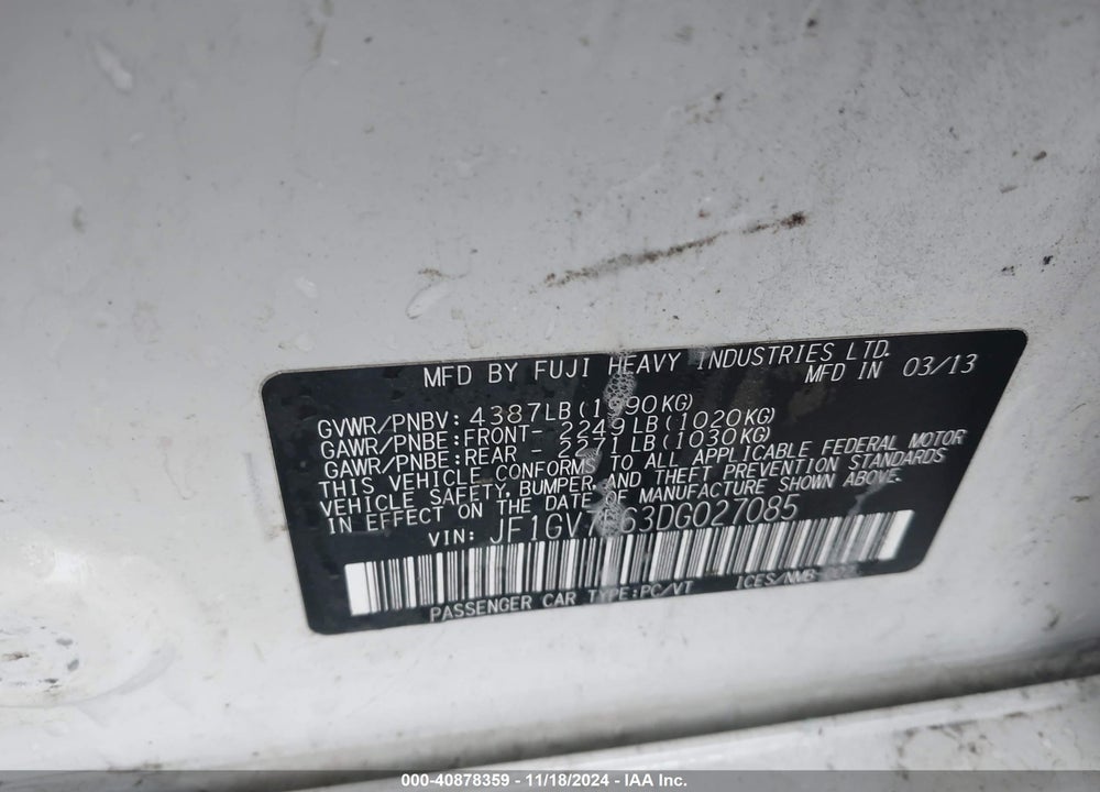 2013 SUBARU IMPREZA VIN: JF1GV7F63DG027085