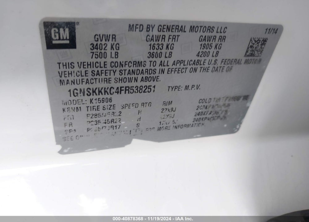 2015 CHEVROLET SUBURBAN 1500 LTZ VIN: 1GNSKKKC4FR538251