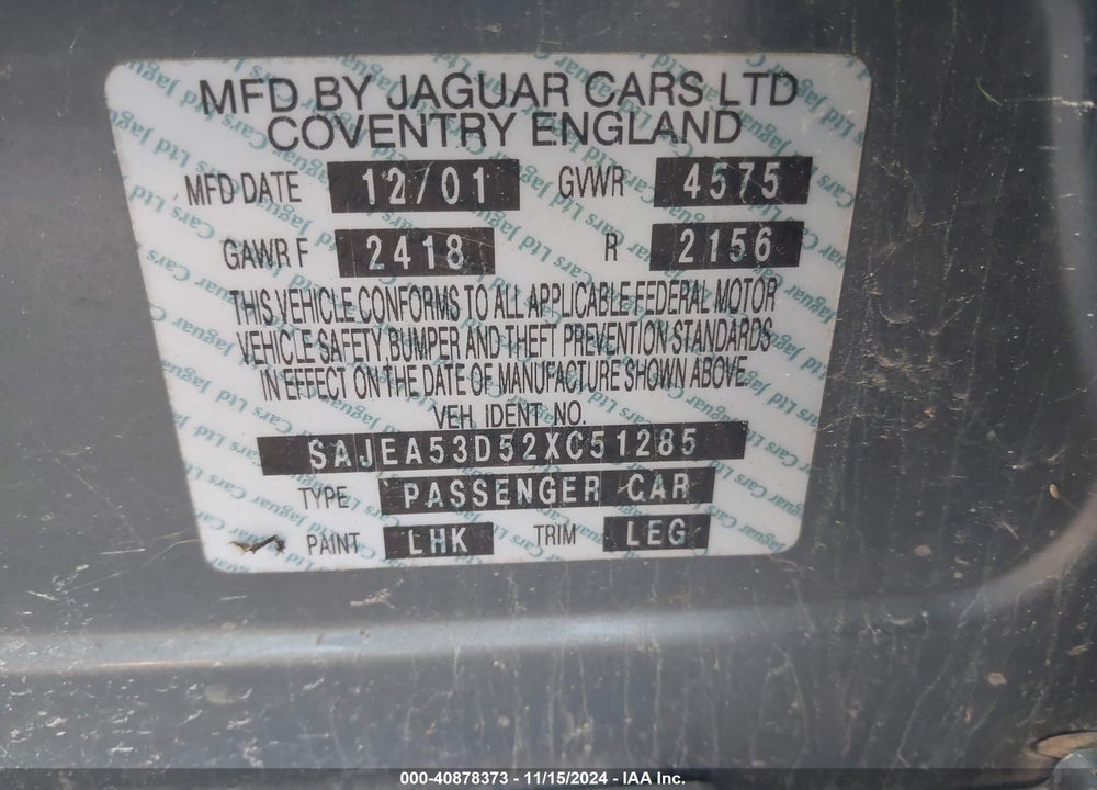 2002 JAGUAR X-TYPE 2.5L VIN: SAJEA53D52XC51285
