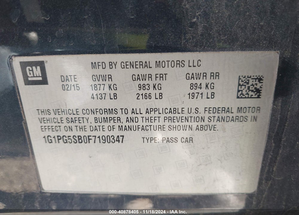 2015 CHEVROLET CRUZE LTZ VIN: 1G1PG5SB0F7190347