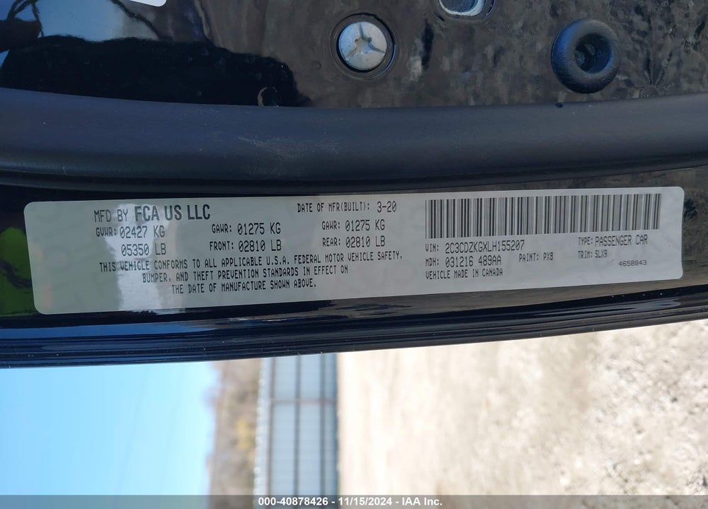 2020 DODGE CHALLENGER VIN: 2C3CDZKGXLH155207