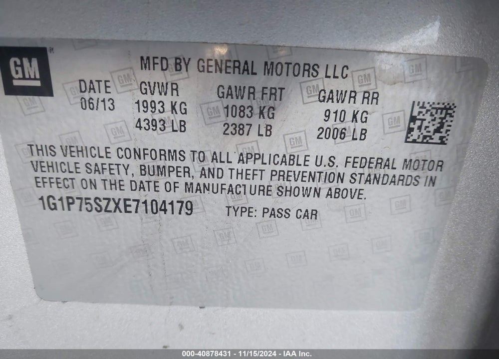 2014 CHEVROLET CRUZE DIESEL VIN: 1G1P75SZXE7104179
