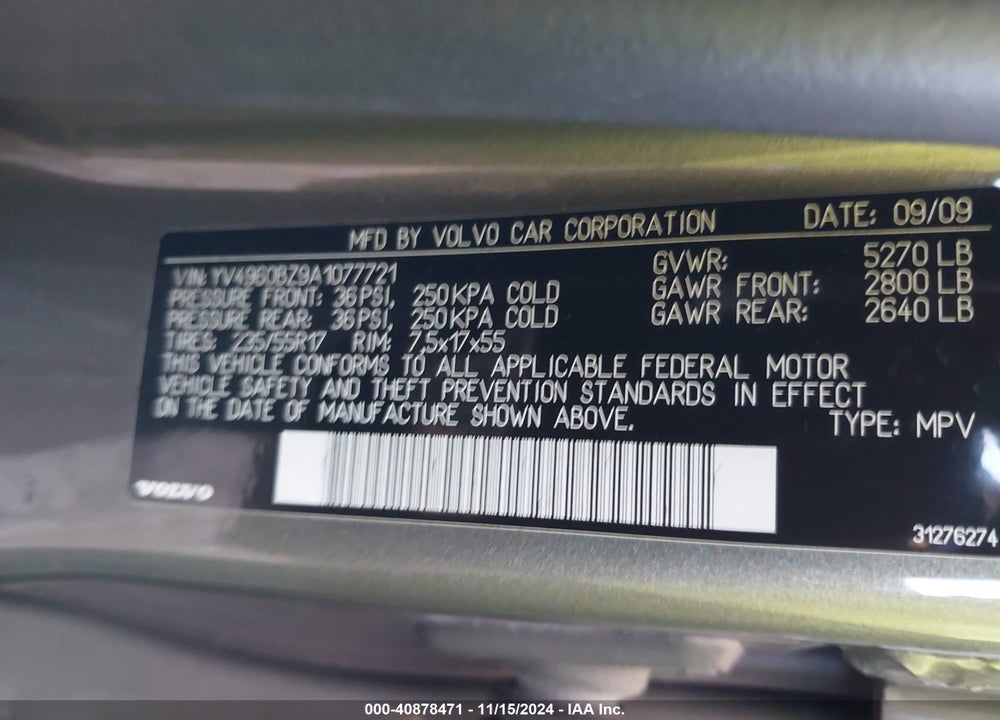 2010 VOLVO XC70 3.2 VIN: YV4960BZ9A1077721