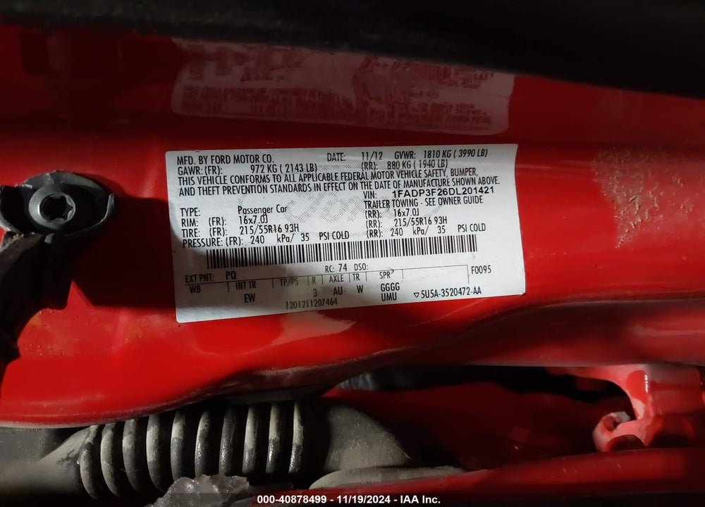 2013 FORD FOCUS SE VIN: 1FADP3F26DL201421