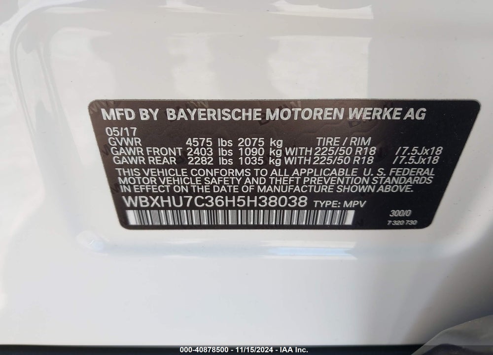 2017 BMW X1 SDRIVE28I VIN: WBXHU7C36H5H38038
