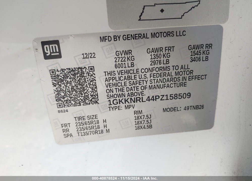 2023 GMC ACADIA AWD SLE VIN: 1GKKNRL44PZ158509