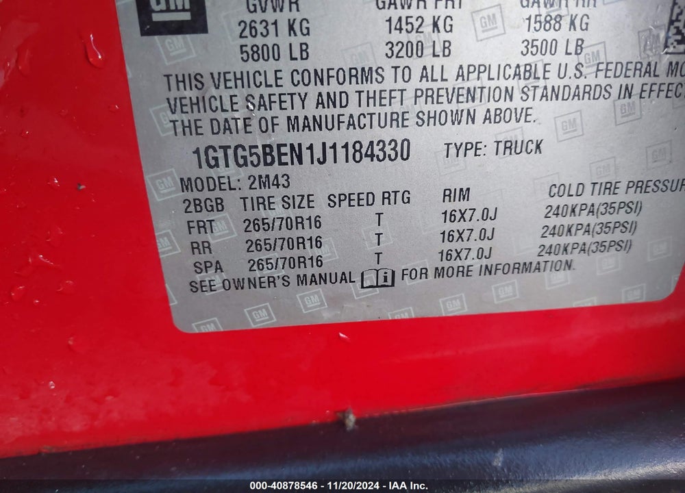 2018 GMC CANYON VIN: 1GTG5BEN1J1184330