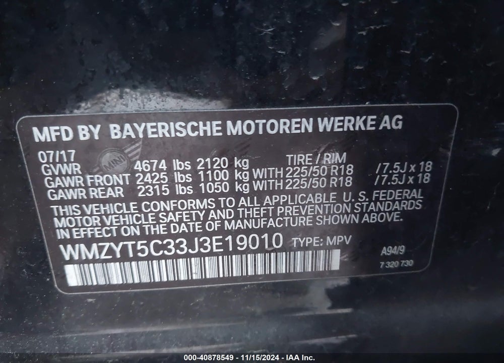 2018 MINI COUNTRYMAN COOPER S VIN: WMZYT5C33J3E19010