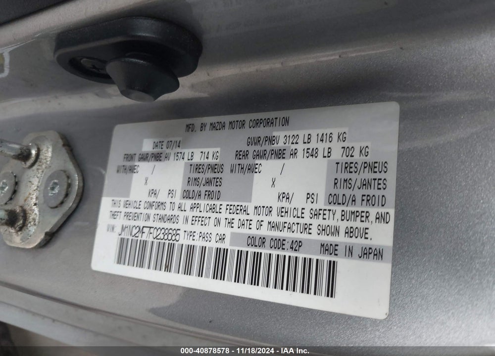 2015 MAZDA MX-5 MIATA CLUB VIN: JM1NC2MF7F0238685