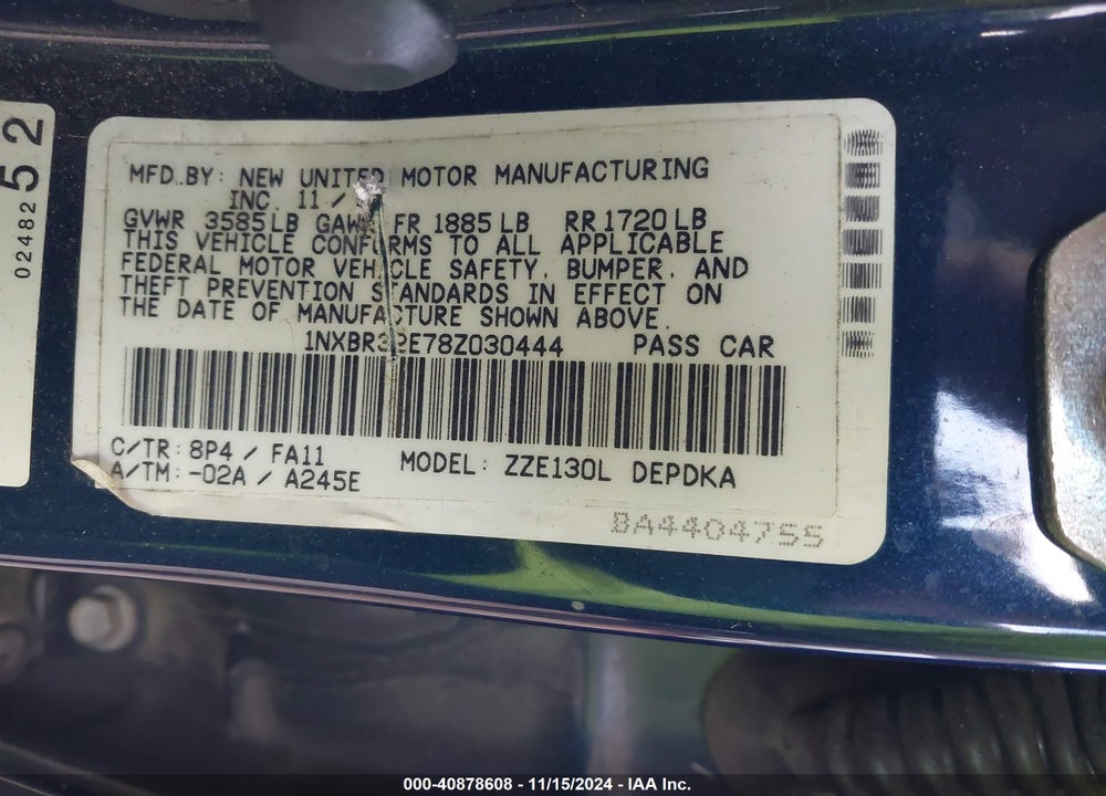 2008 TOYOTA COROLLA CE VIN: 1NXBR32E78Z030444