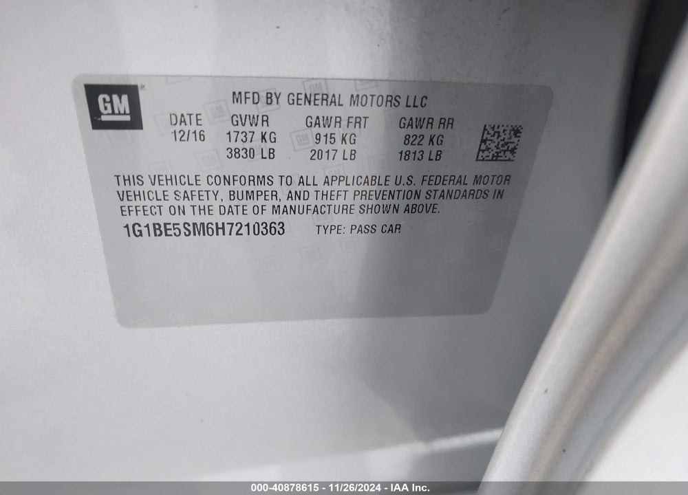2017 CHEVROLET CRUZE VIN: 1G1BE5SM6H7210363