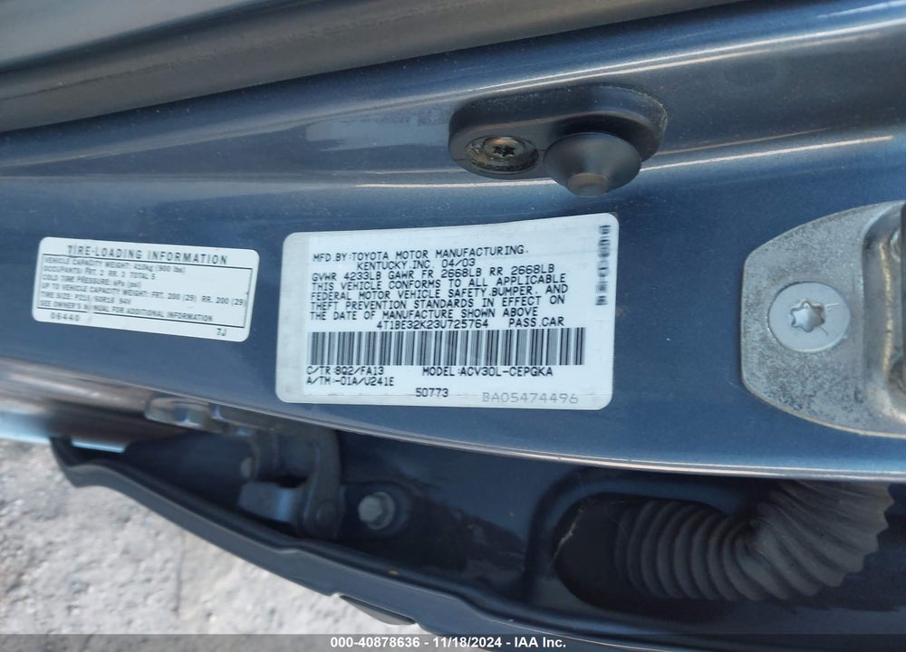 2003 TOYOTA CAMRY XLE VIN: 4T1BE32K23U725764