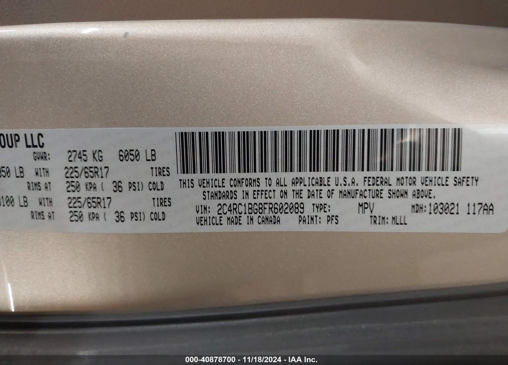 2015 CHRYSLER TOWN & COUNTRY TOURING VIN: 2C4RC1BG8FR602089