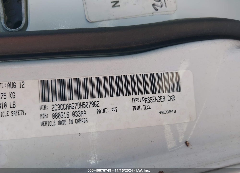 2013 CHRYSLER 300 MOTOWN VIN: 2C3CCAAG7DH507862