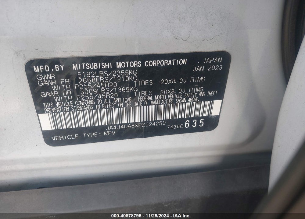 2023 MITSUBISHI OUTLANDER SE BLACK EDITION VIN: JA4J4UA8XPZ024259