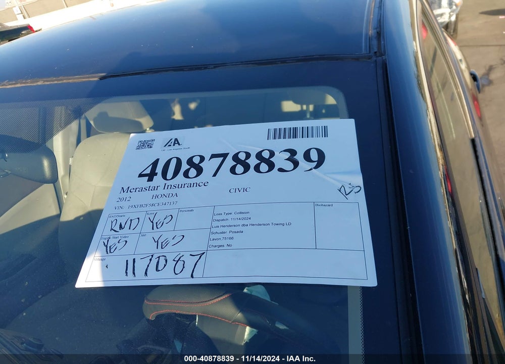 2012 HONDA CIVIC LX VIN: 19XFB2F58CE347137
