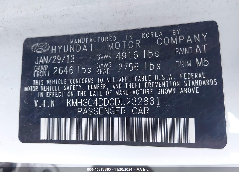 2013 HYUNDAI GENESIS 3.8 VIN: KMHGC4DD0DU232831