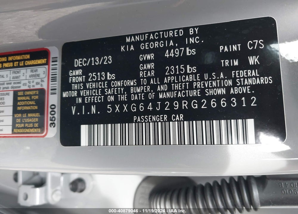 2024 KIA K5 VIN: 5XXG64J29RG266312