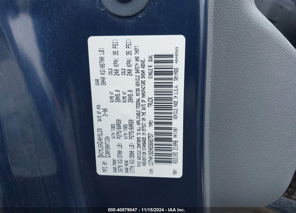2006 DODGE RAM 1500 SLT VIN: 1D7HA182X6S602757