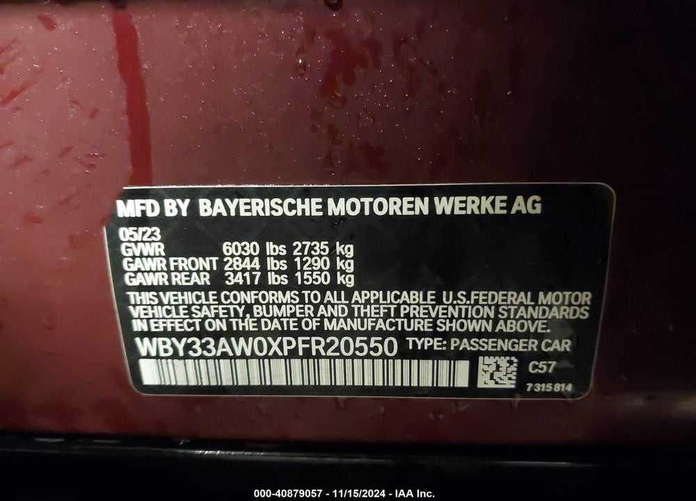 2023 BMW I4 VIN: WBY33AW0XPFR20550