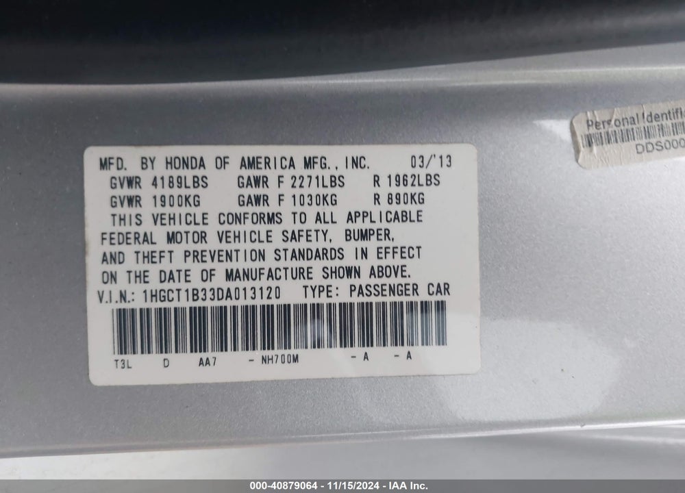 2013 HONDA ACCORD LX-S VIN: 1HGCT1B33DA013120