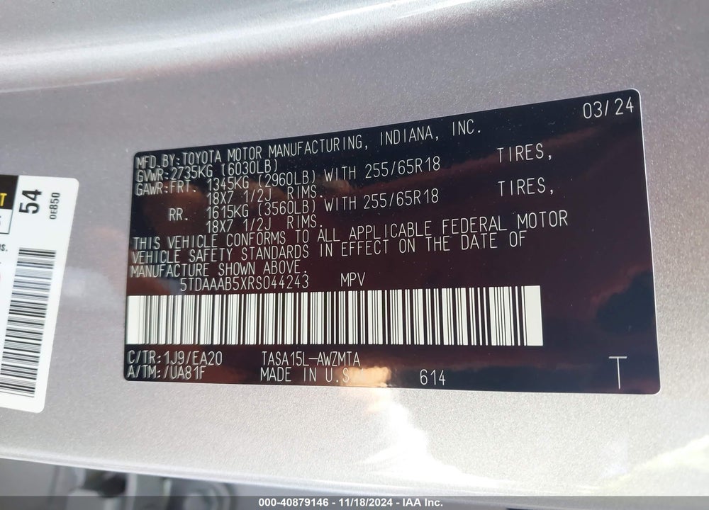 2024 TOYOTA GRAND HIGHLANDER XLE VIN: 5TDAAAB5XRS044243