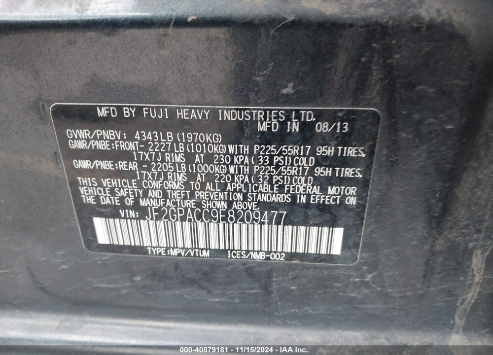 2014 SUBARU XV CROSSTREK 2.0I PREMIUM VIN: JF2GPACC9E8209477
