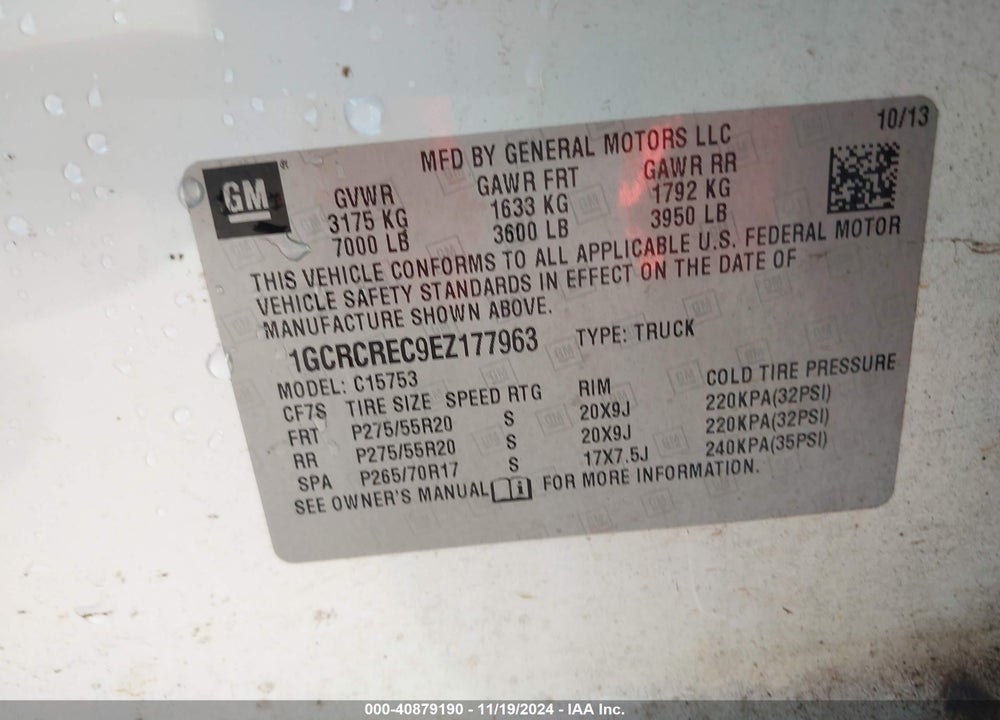 2014 CHEVROLET SILVERADO 1500 1LT VIN: 1GCRCREC9EZ177963
