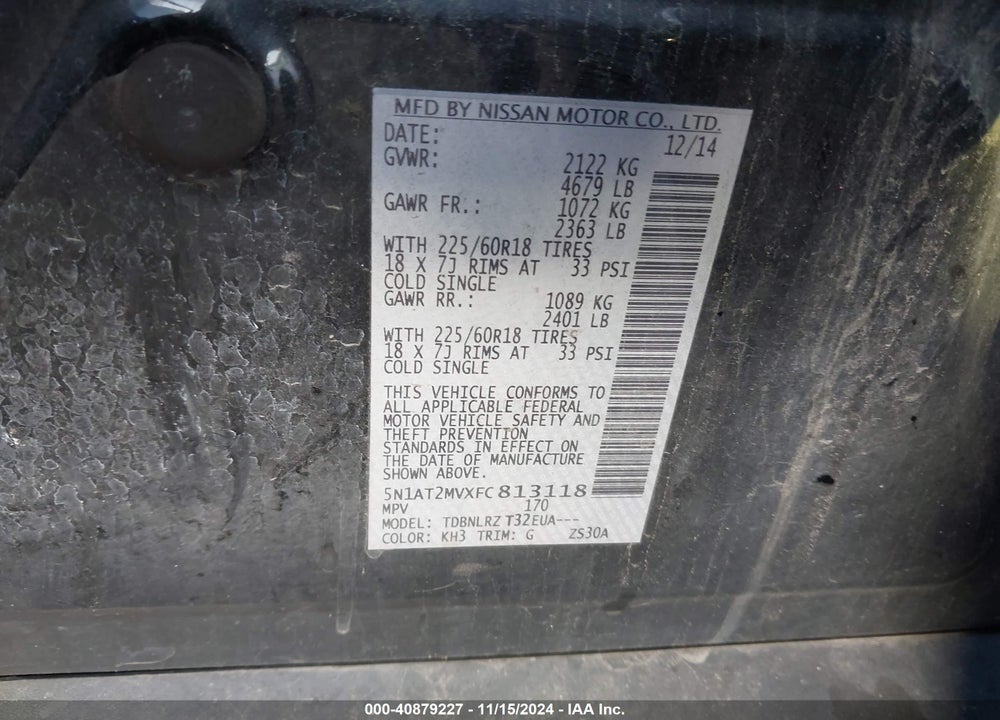 2015 NISSAN ROGUE SL VIN: 5N1AT2MVXFC813118