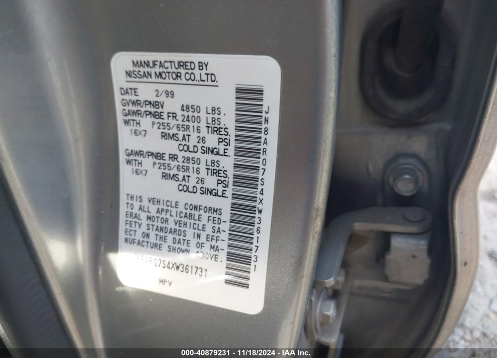 1999 NISSAN PATHFINDER LE/SE/XE VIN: JN8AR07S4XW361731