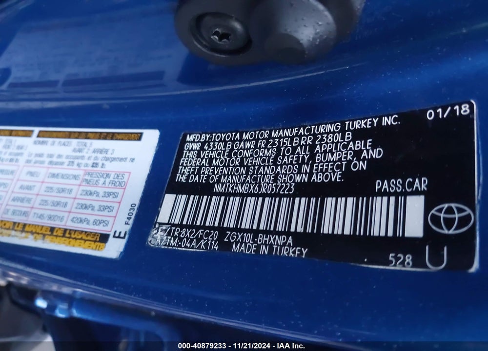 2018 TOYOTA C-HR XLE PREMIUM VIN: NMTKHMBX6JR057223