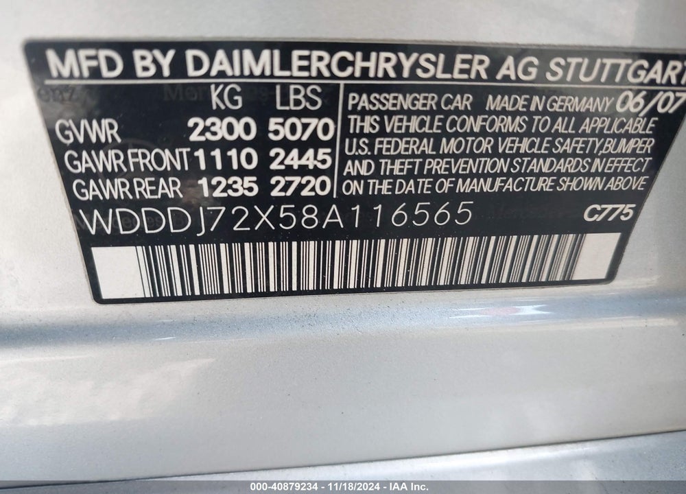 2008 MERCEDES-BENZ CLS 550 VIN: WDDDJ72X58A116565