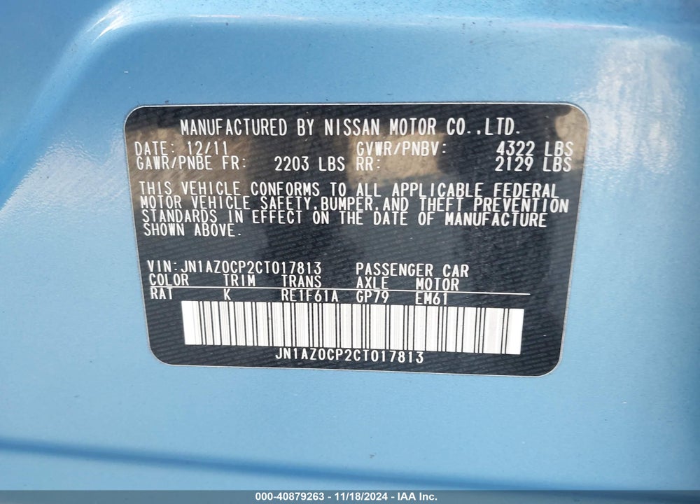 2012 NISSAN LEAF SL VIN: JN1AZ0CP2CT017813