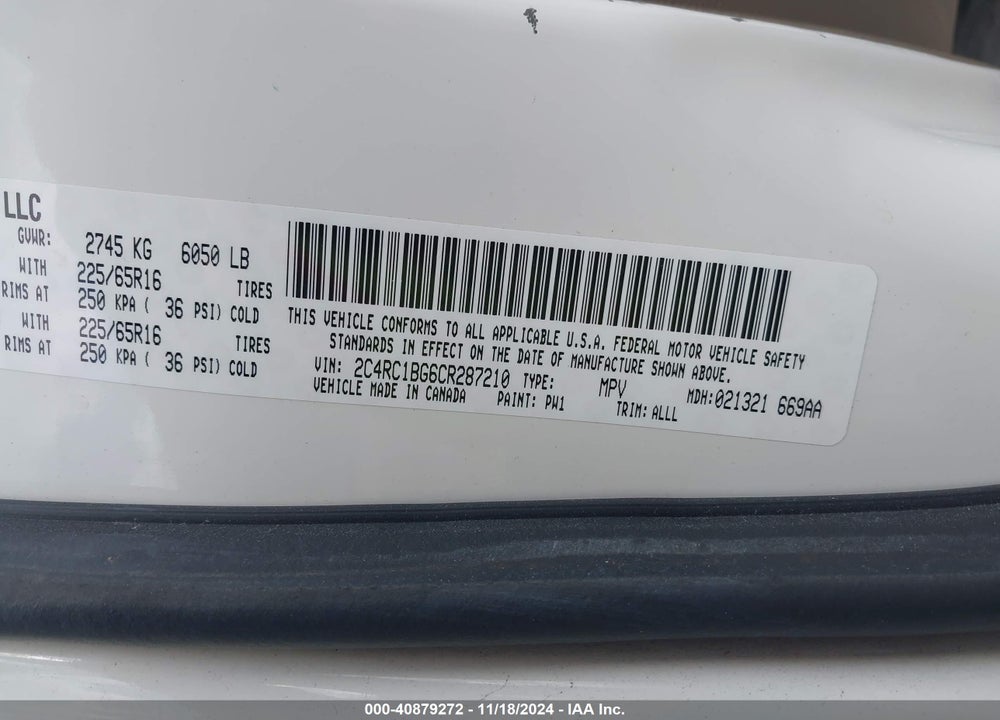 2012 CHRYSLER TOWN & COUNTRY TOURING VIN: 2C4RC1BG6CR287210