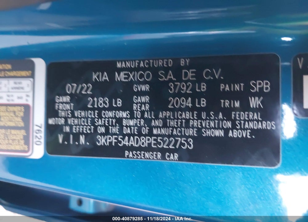 2023 KIA FORTE GT LINE VIN: 3KPF54AD8PE522753
