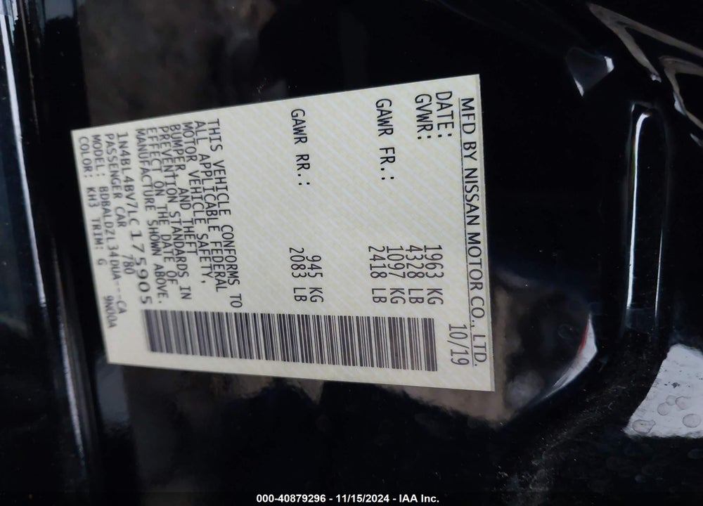 2020 NISSAN ALTIMA VIN: 1N4BL4BV7LC175905