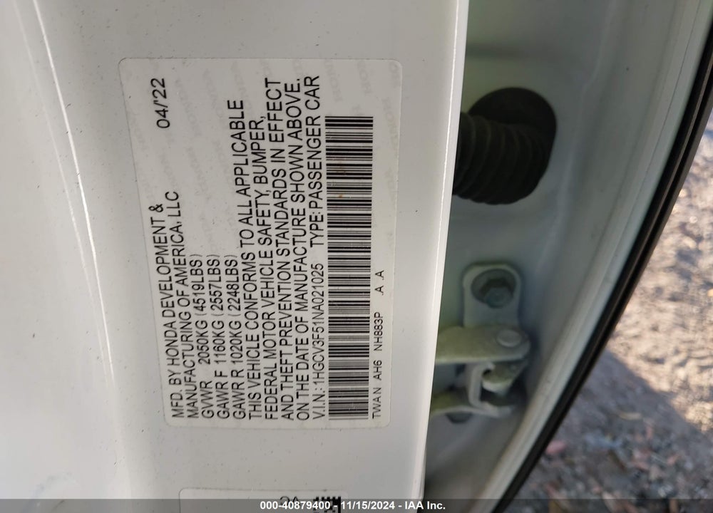 2022 HONDA ACCORD HYBRID EX-L VIN: 1HGCV3F51NA021025