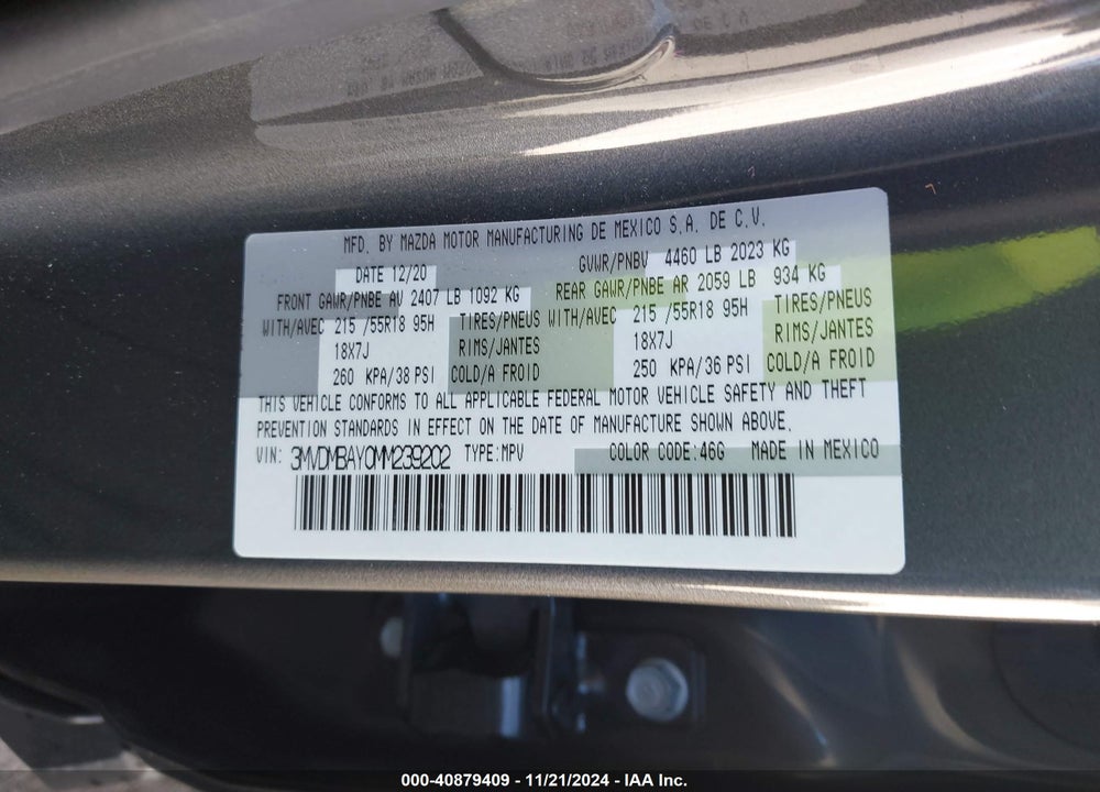 2021 MAZDA CX-30 2.5 TURBO VIN: 3MVDMBAY0MM239202