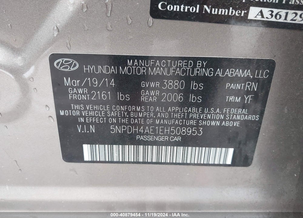 2014 HYUNDAI ELANTRA SE VIN: 5NPDH4AE1EH508953