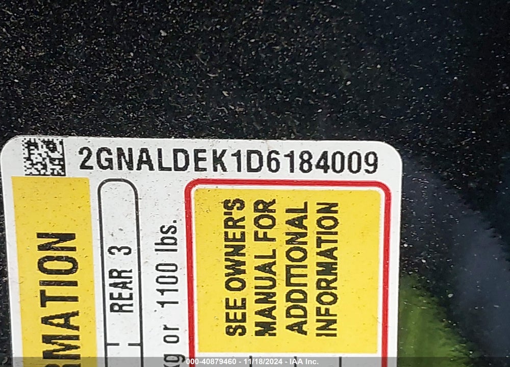 2013 CHEVROLET EQUINOX 1LT VIN: 2GNALDEK1D6184009