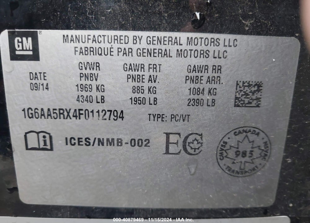 2015 CADILLAC ATS VIN: 1G6AA5RX4F0112794