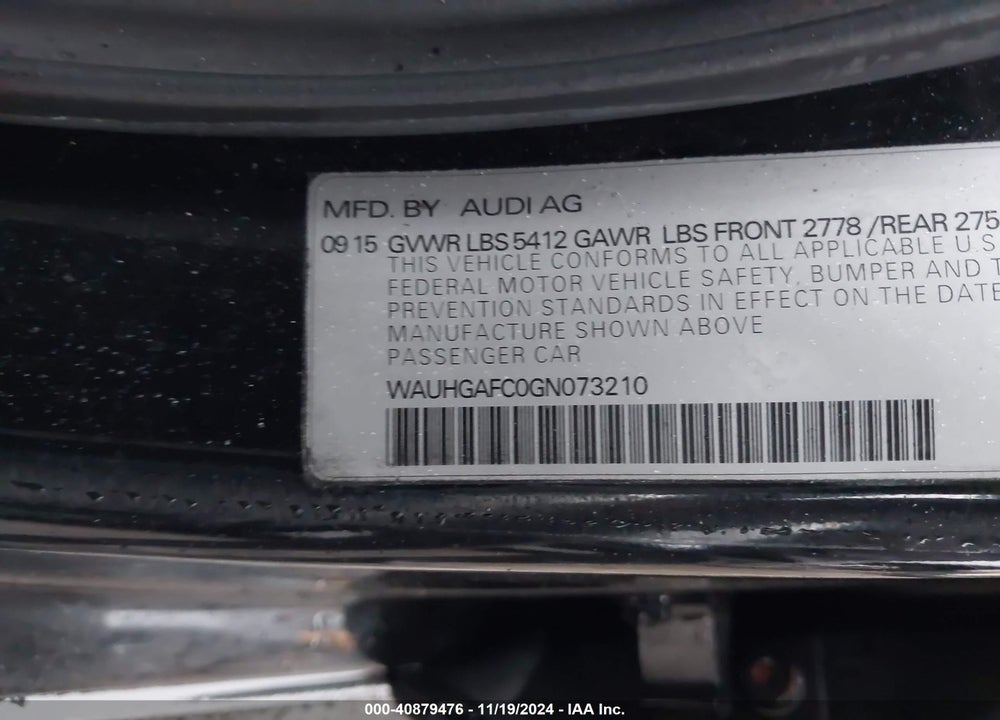 2016 AUDI A6 3.0T PREMIUM PLUS VIN: WAUHGAFC0GN073210
