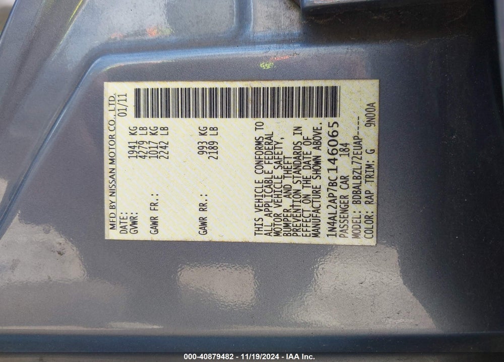 2011 NISSAN ALTIMA 2.5 S VIN: 1N4AL2AP7BC146065