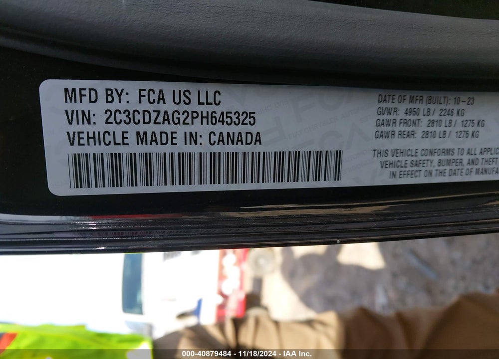 2023 DODGE CHALLENGER VIN: 2C3CDZAG2PH645325